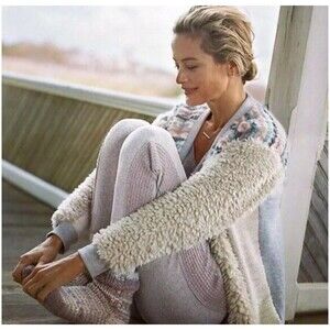Anthropologie Amadi Sherpa Textured Open Front Cardigan Jacket Womens XS